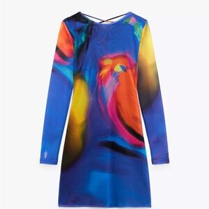 Zara Multicolor Long Sleeve Tulle Dress